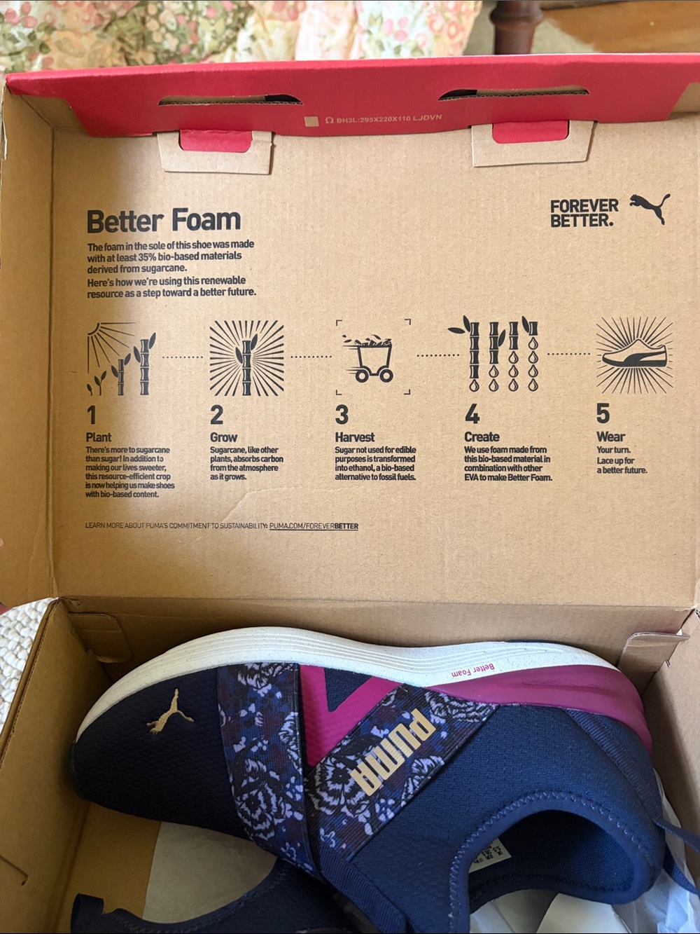 NIB! Puma Navy Floral-Accent Slip-On Sneakers with Pink NO TIE - Picture 12 of 14